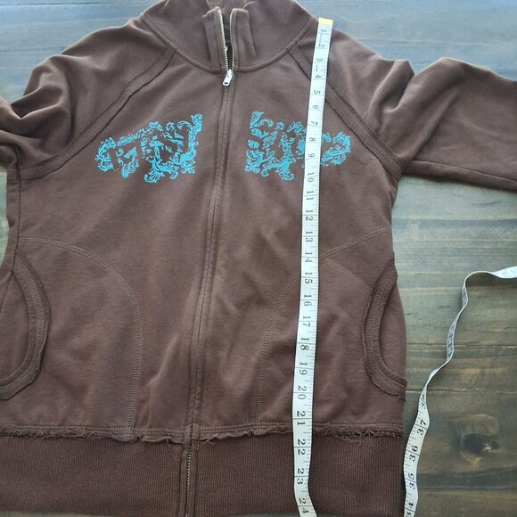 RU Cowgirl Womens XL Brown Zip-Up Jacket W/Turquoise Graphic Print Western Boho - Picture 6 of 9